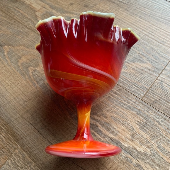 Red Slag Glass Footed Compote - Vintage Imperial Glass Company - Picture 1 of 11